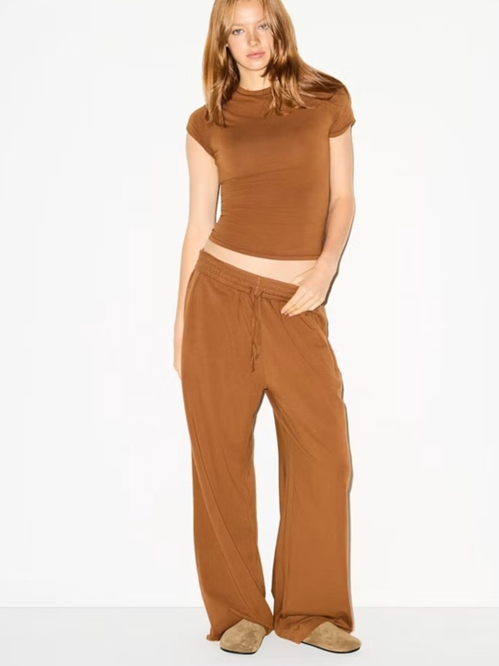 SKIMS { Brown} Cotton Jersey Wide Leg Pant